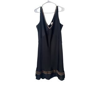 A New Day Slip Dress M/L Black Velvet Trim Quiet Luxury Minimalist Boho Grunge